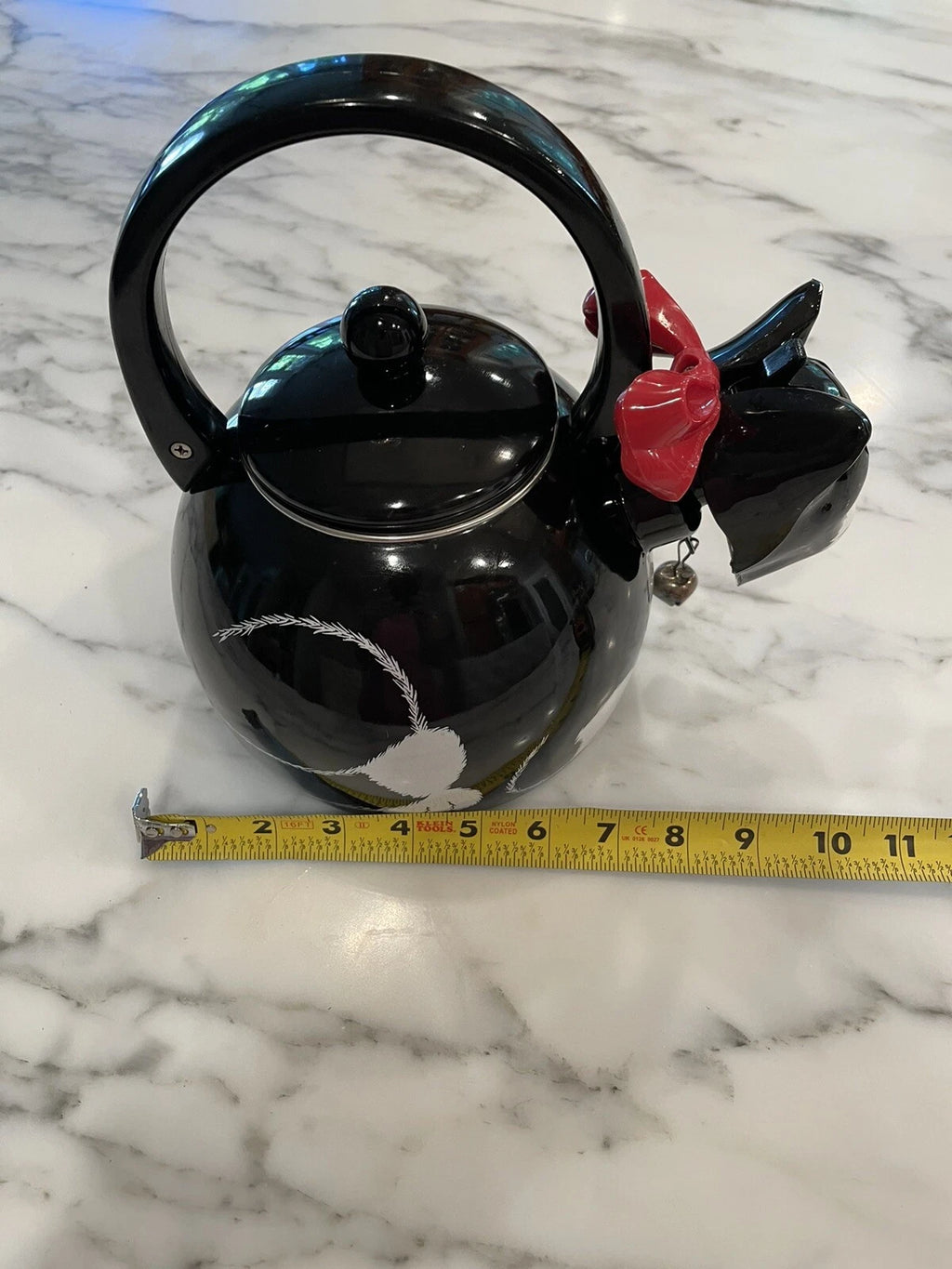 Black Cat Teapot ~ Whistling Kitty Tea Kettle ~ Baked Enamel ~ Ancona ~ Vintage