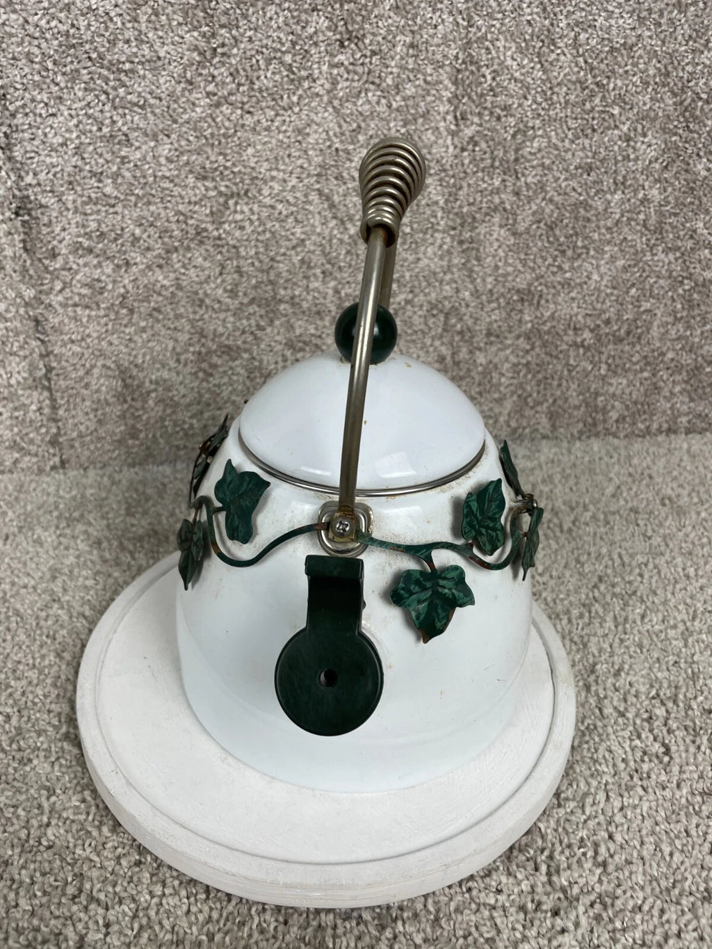 Via Ancona English Garden Enamel 10" Whistling Tea Kettle Green Ivy White