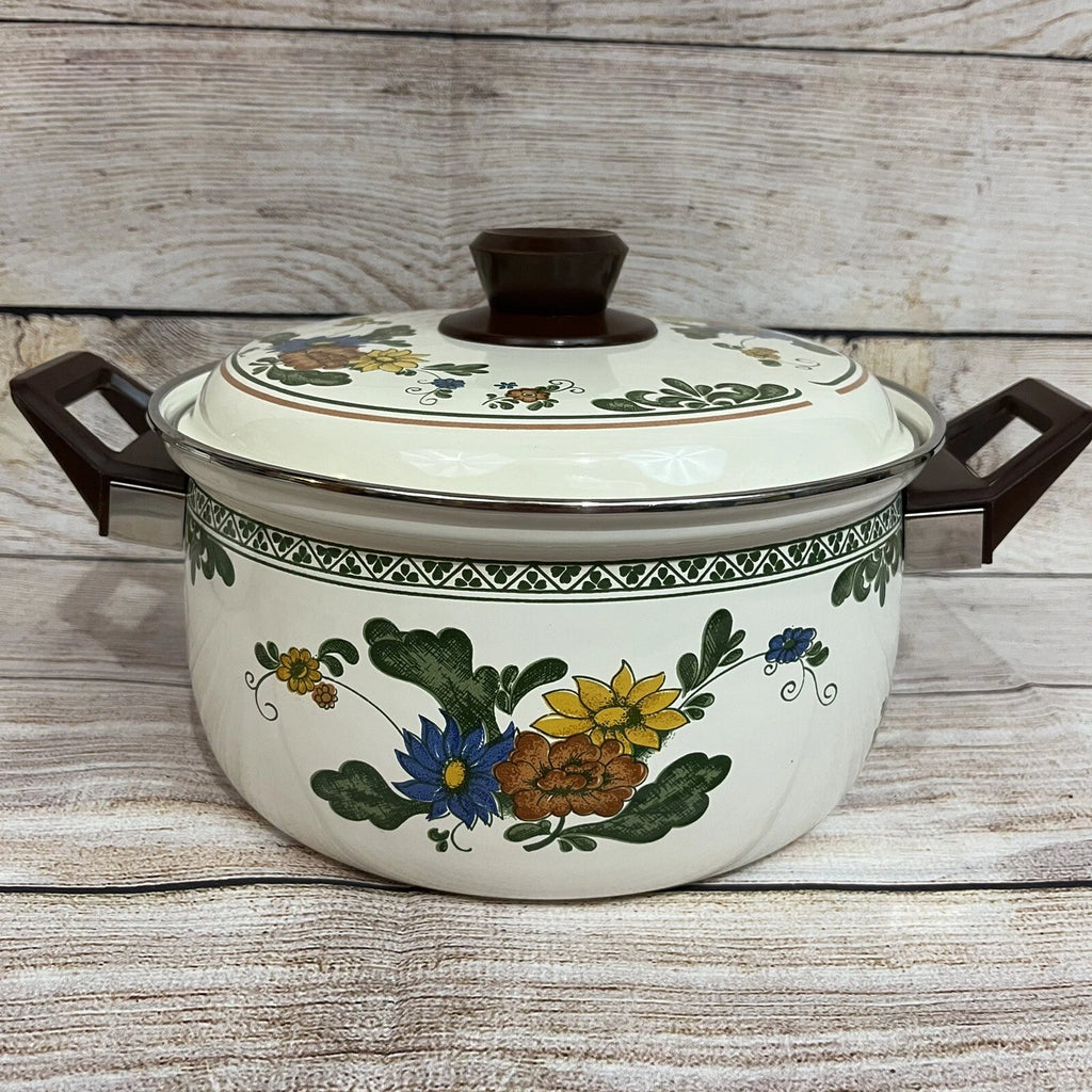 Vtg Enamelware Cookware Pans Tea Kettle 7-piece Set Mid Century European Design