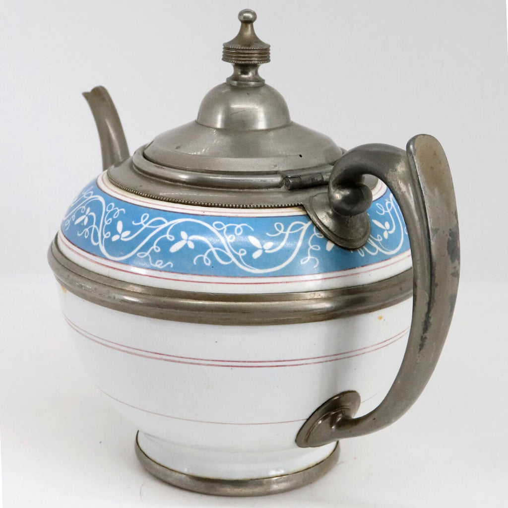 Antique American Manning, Bowman & Co. Pewter & Enamel Teapot c. 1880