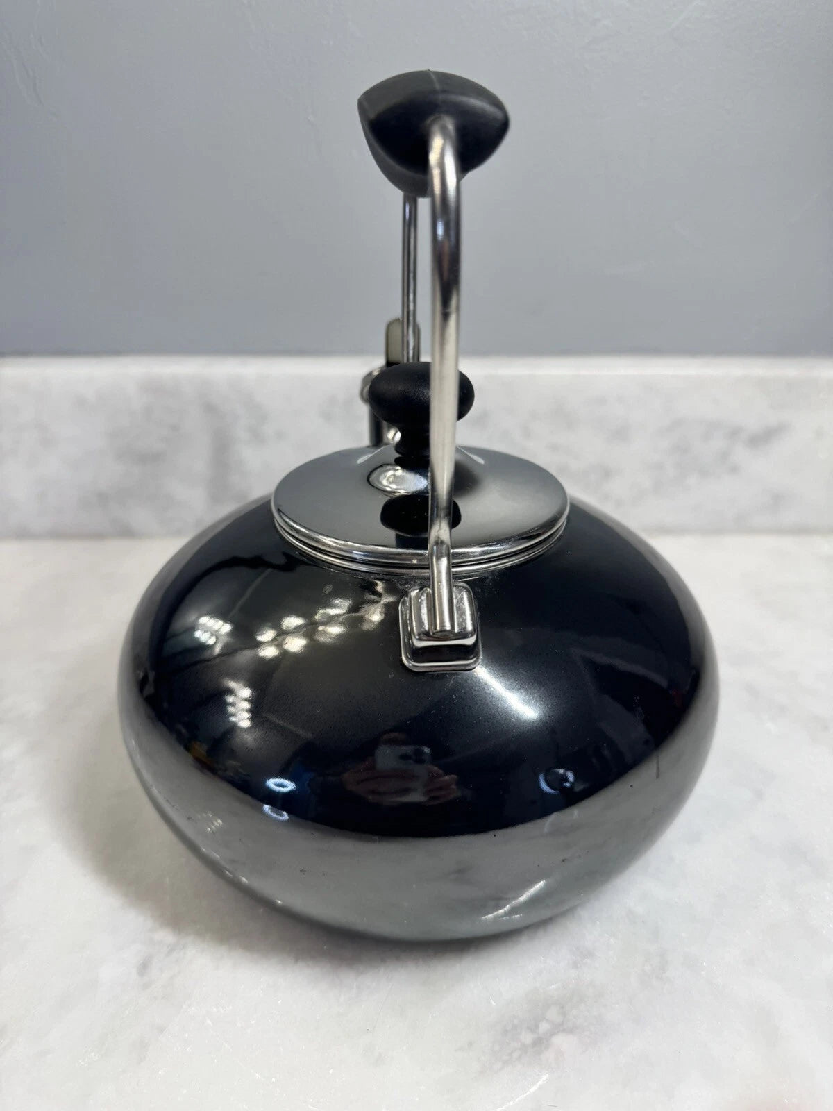 Chantal Whistling Tea Kettle Teapot Enamel Black Onyx With Black Handle