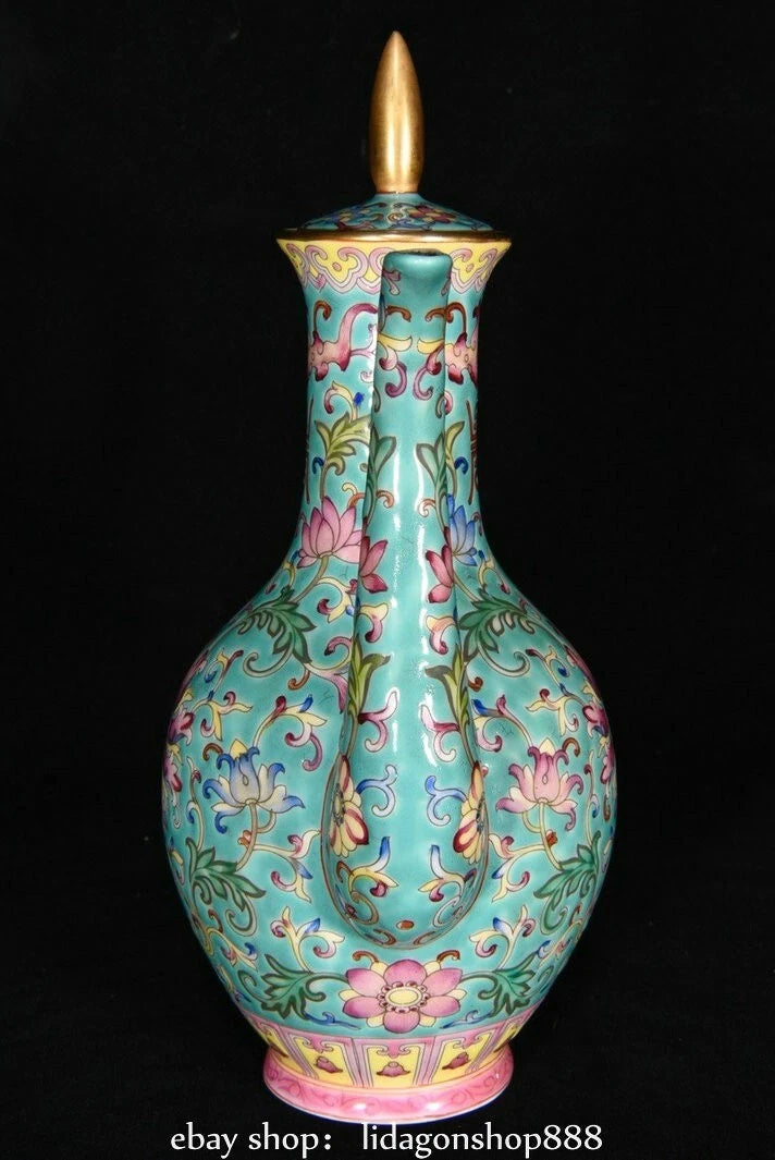 8" Qing Yongzheng Marked Enamel Porcelain Flower Words Pattern Wine Pot Cup Set