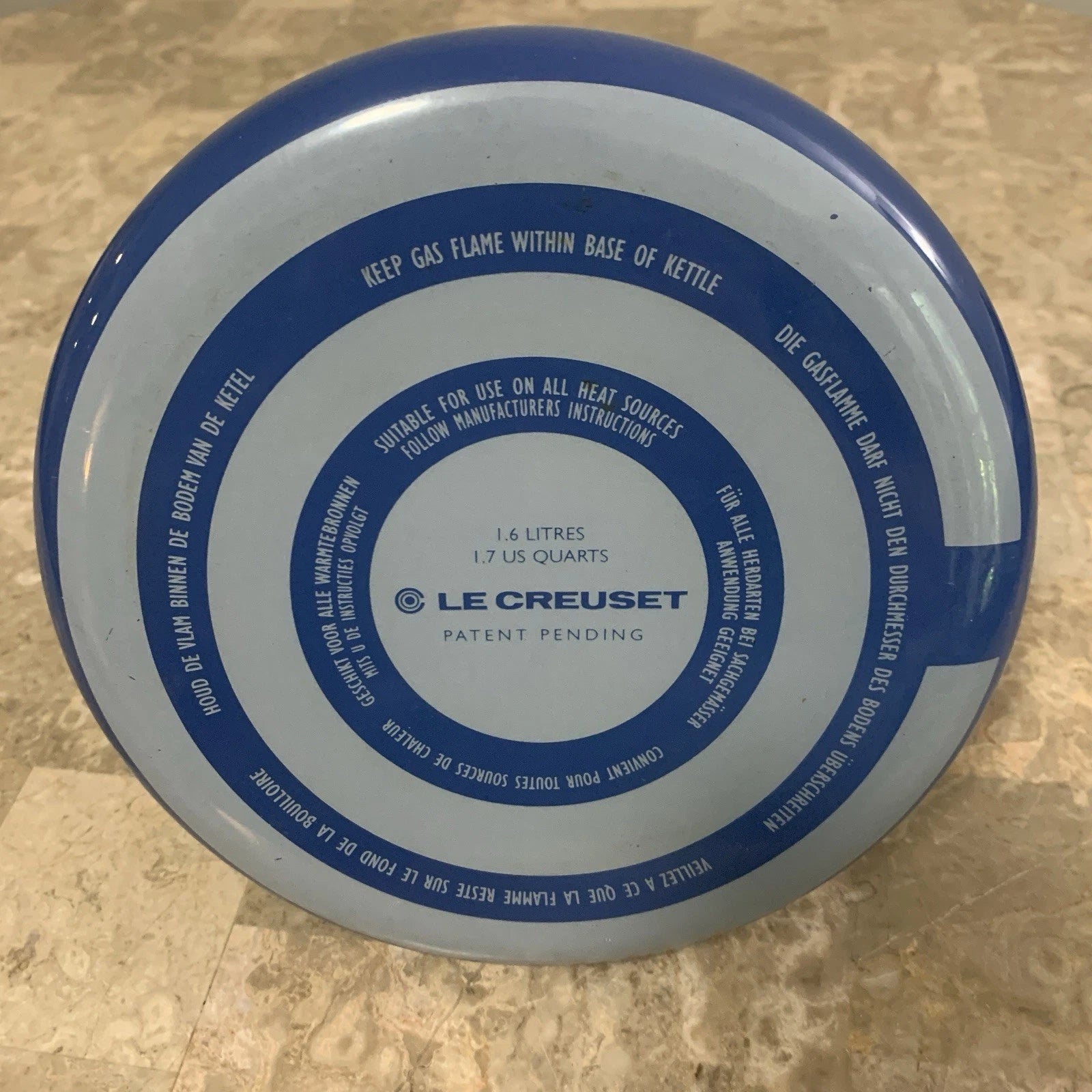 Le Creuset Whistling Tea Pot Kettle 1.6 L Liter 1.7 Qt Quart Blue Enamel Teapot!