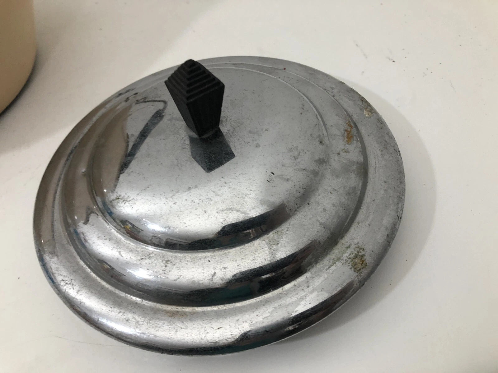 Kettle Tea Pot Vintage Enamel Farm Sloped Handle MCM for Decor Only Tan