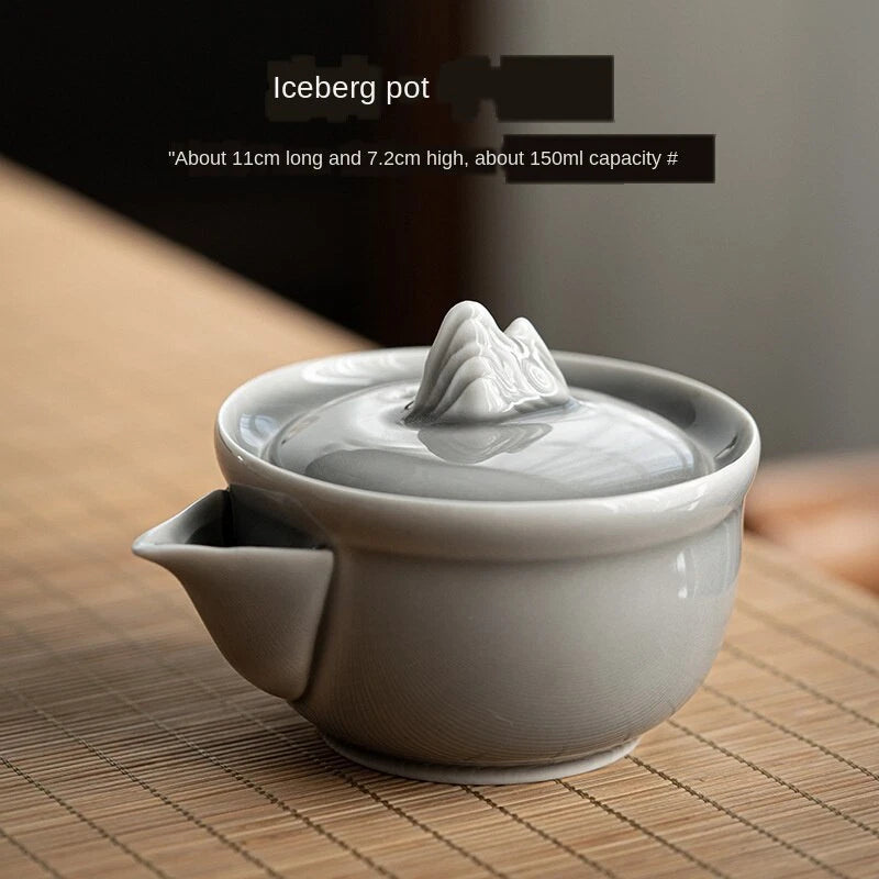 Ice Gray Enamel Pot Ceramic Kung Fu Teapot Teacup Handmade Iceberg