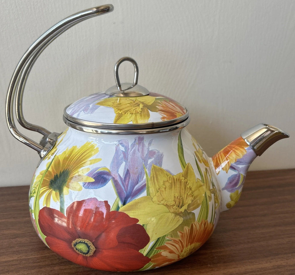 The Pioneer Woman Flower Garden Tea Kettle 2.3 Qt Retired Pattern Enameled Steel