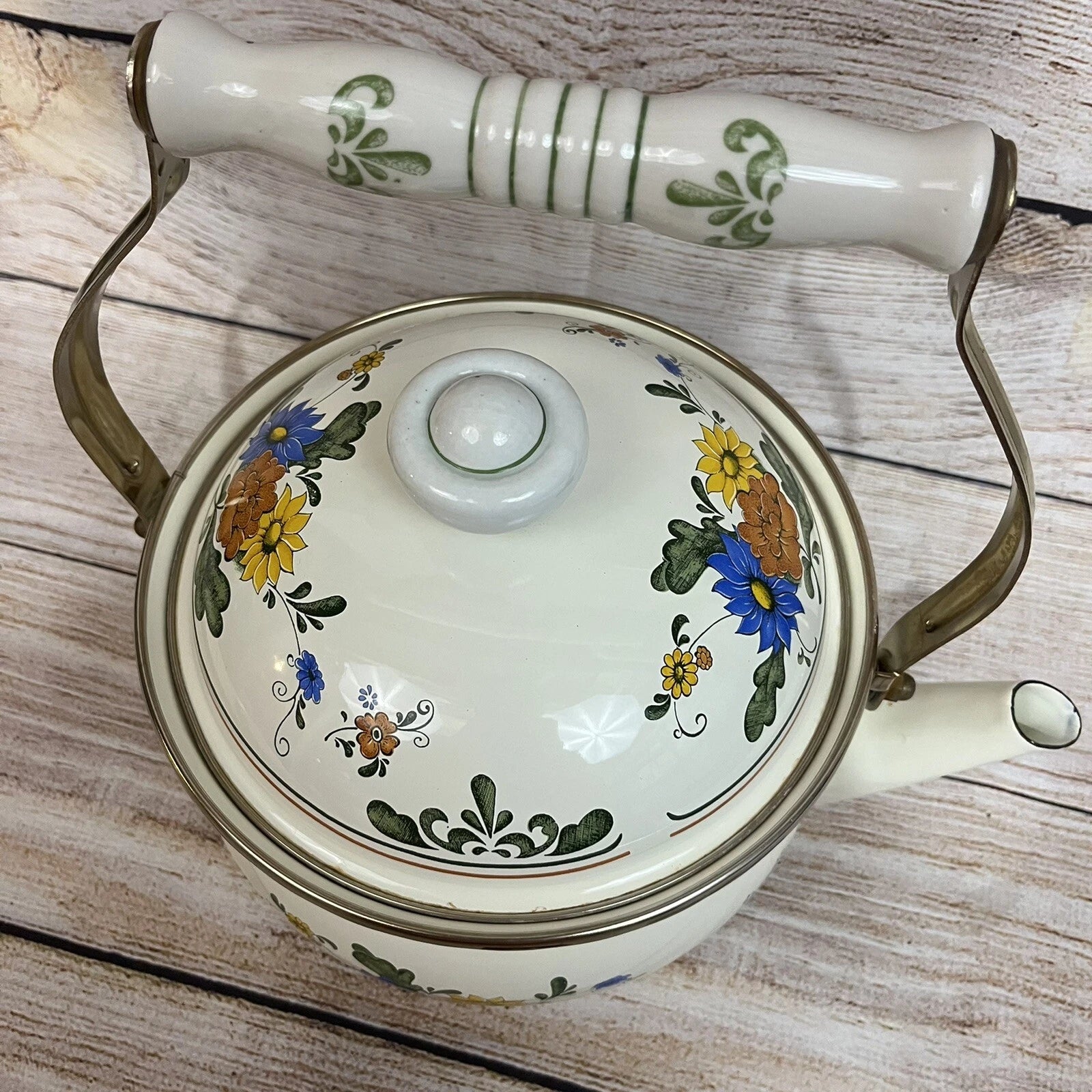 Vtg Enamelware Cookware Pans Tea Kettle 7-piece Set Mid Century European Design