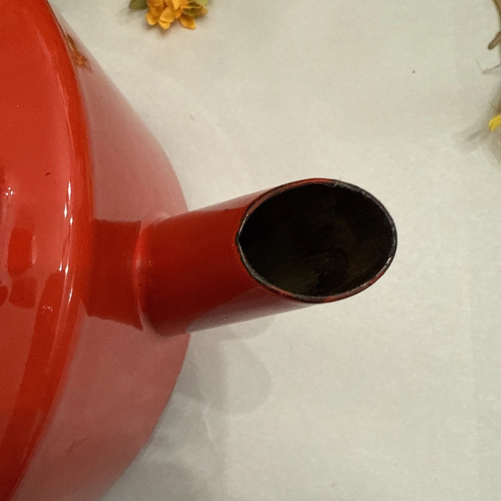 Vtg Copco Spain Michael Lax Red Enamel Tea Kettle w/Teak Handle MCM Retro Decor