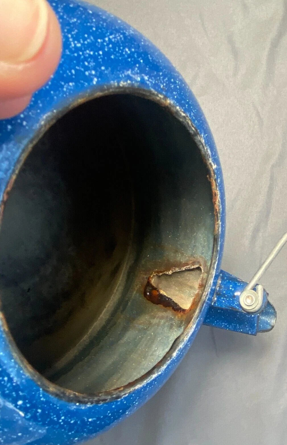 Vintage Cinsa Enamelware Blue Speckled Teapot Camping Country Kitchen Farm House