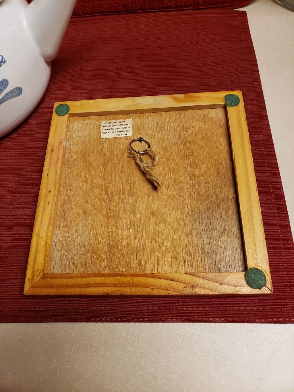 Vintage 80's Jay White Enamel Tea Kettle With Trivet Blue Hearts