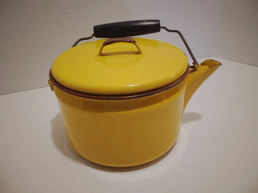 Vintage Yellow Enamel Tea Kettle
