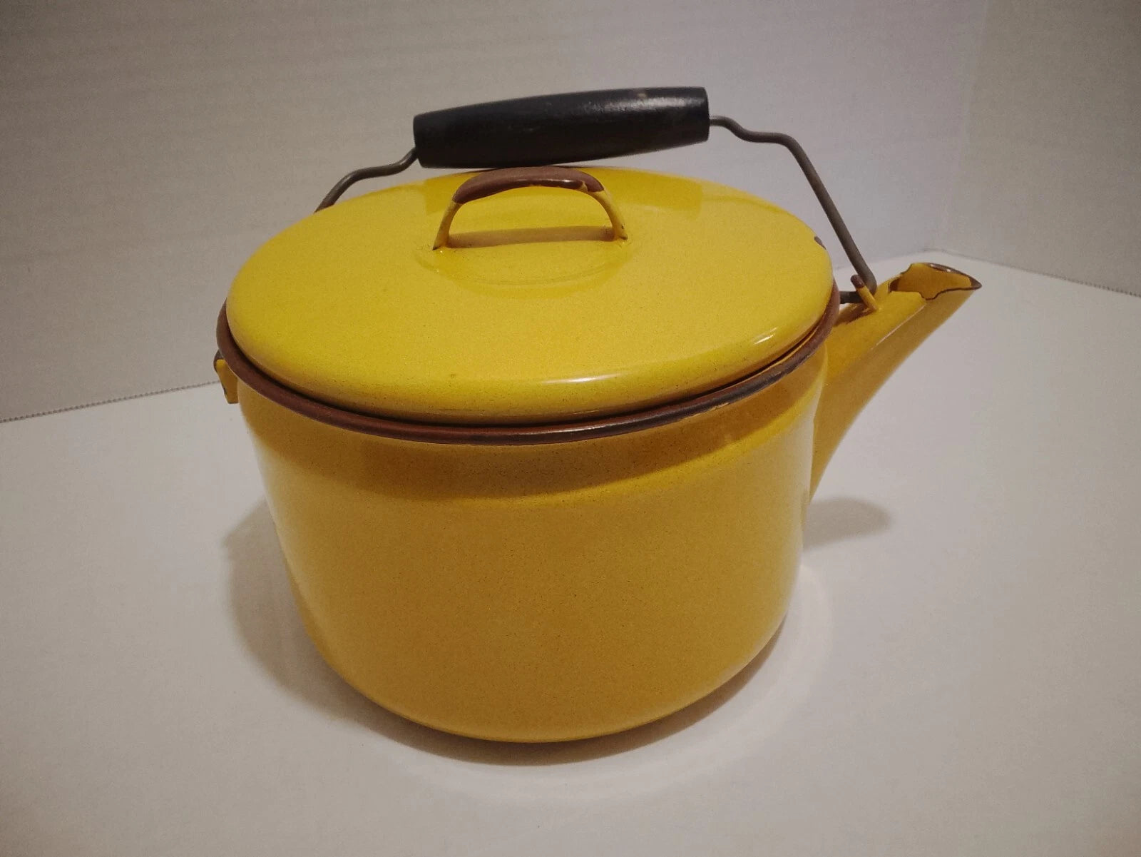 Vintage Yellow Enamel Tea Kettle