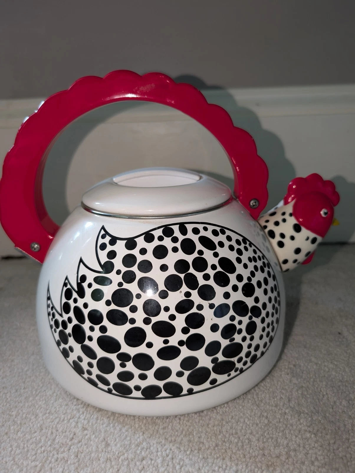 Edgar Watkins Good Morning Rooster Chicken Hen Tea Kettle Enameled Metal Teapot