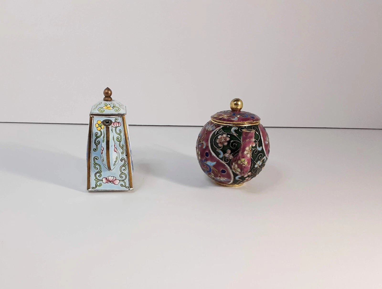 Brass and Enamel Miniature Teapots 2