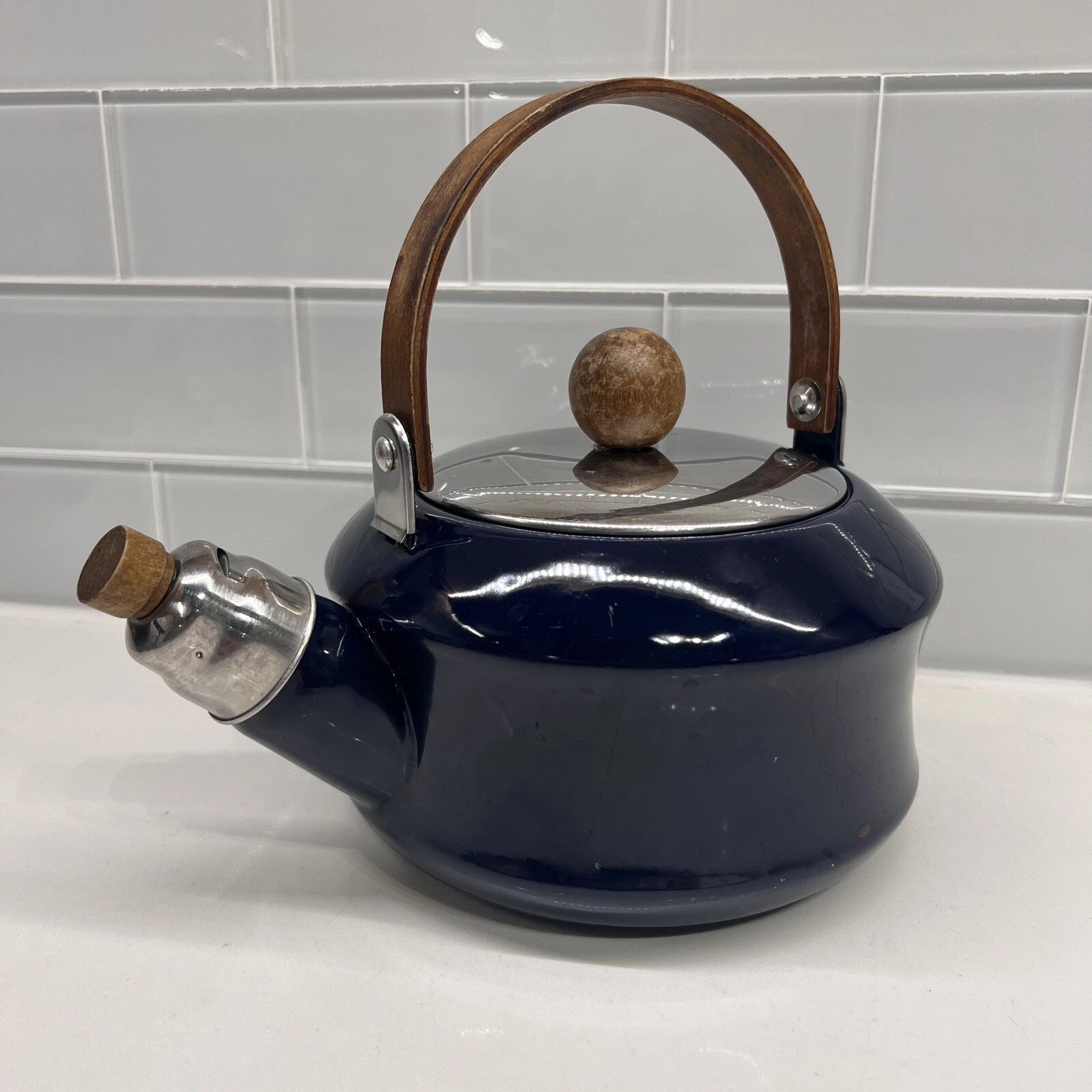 Vintage Towle Co. National Housewares 1987 Dark Blue Enamelware Teapot