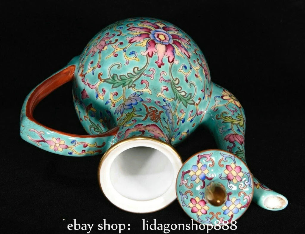 8" Qing Yongzheng Marked Enamel Porcelain Flower Words Pattern Wine Pot Cup Set