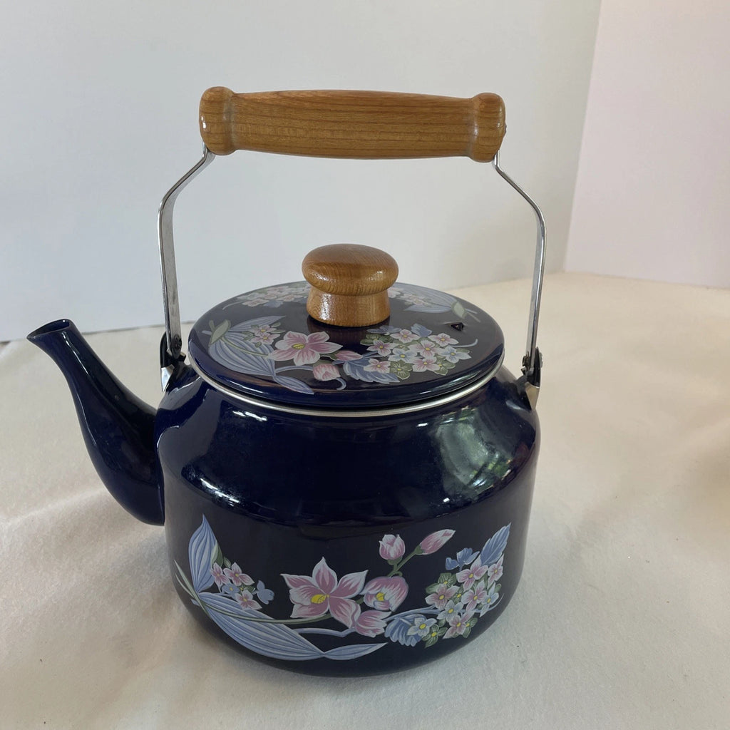Sakura Enamel Tea Kettle Cherry Blossoms 1981 GAILSTYN-SUTTON JAPAN Vintage