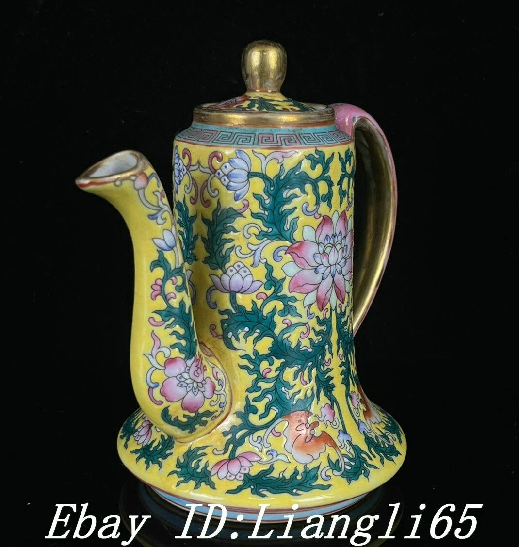5.7'' Old Dynasty Enamel Color Porcelain Gilt Flower Bat Wine Tea Pot Flagon-
