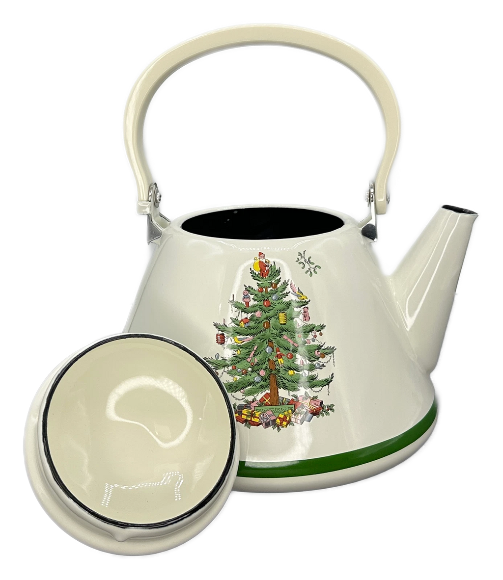 Spode Christmas Tree Metal Kettle and Lid Tea Pot 2.5 Qt VTG