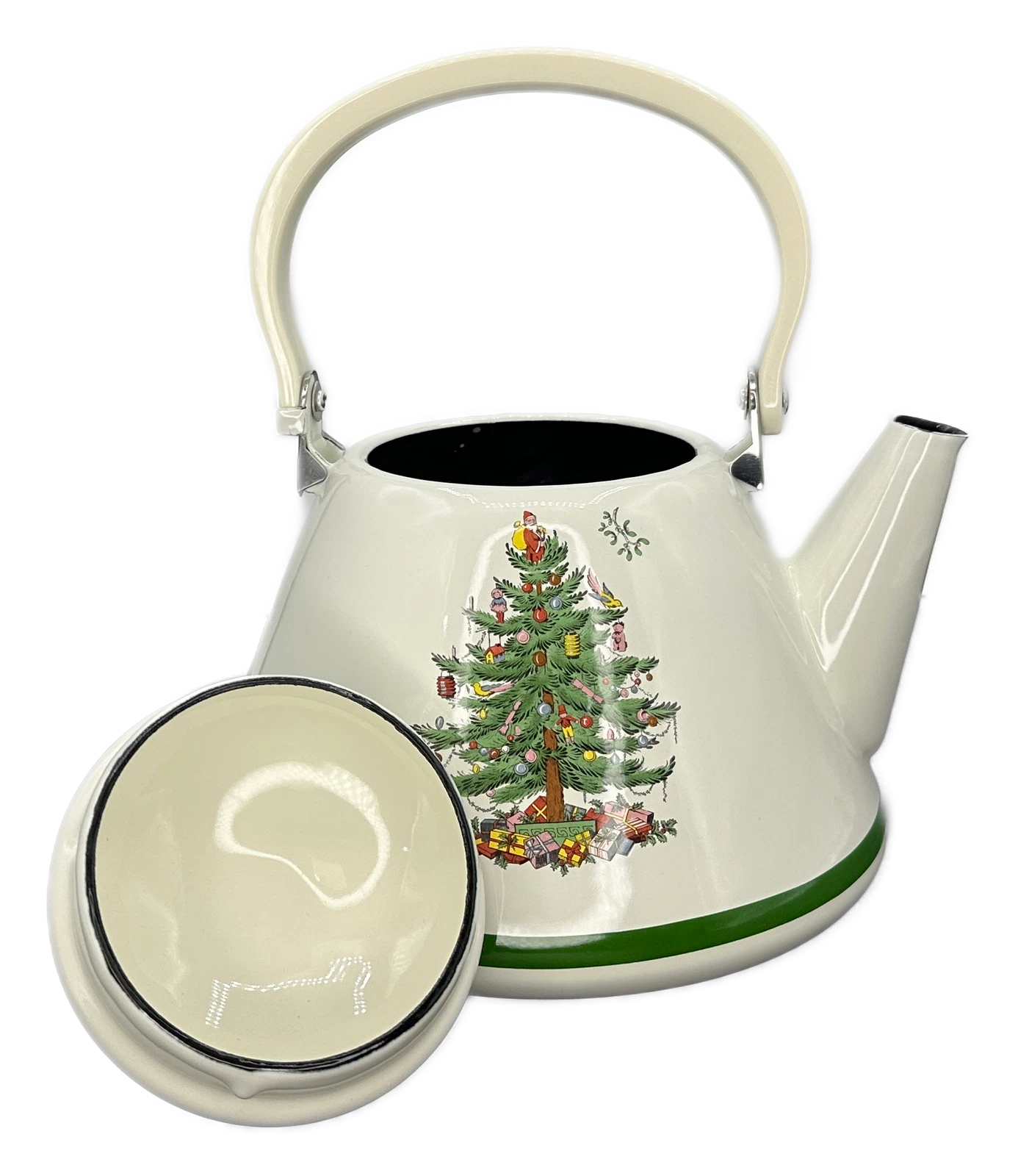 Spode Christmas Tree Metal Kettle and Lid Tea Pot 2.5 Qt VTG