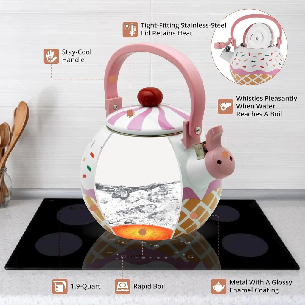 Enameled 1.7 Quart Enamel-on-Steel Whistling Tea Kettle ( Strawberry Cupcake )