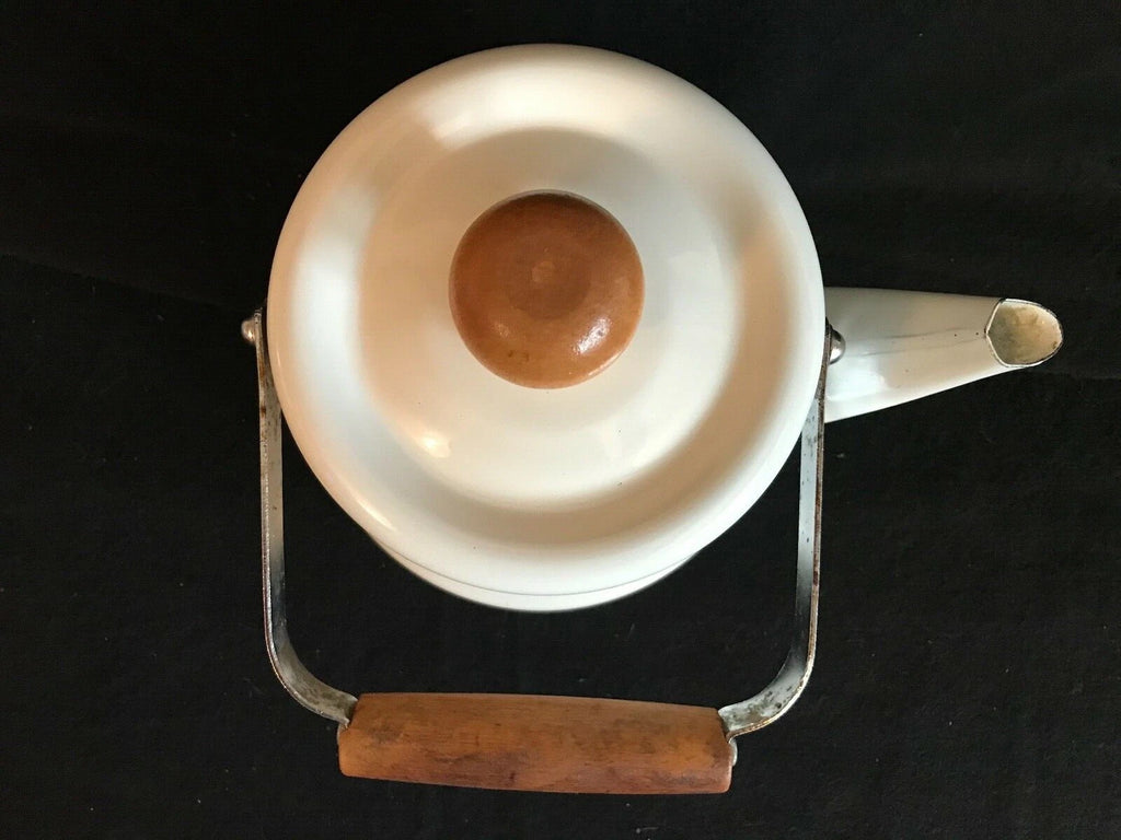 Unusual Quimper Enamel Tea Kettle,Tea Pot  French Peasants, Wood & Metal Handle