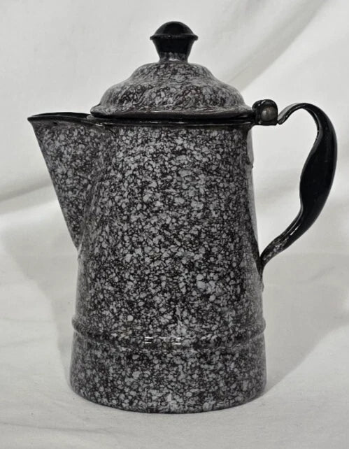Enameled Ware Gray Brown Relish Pattern Coffee Pot 6" x 4" x 7"