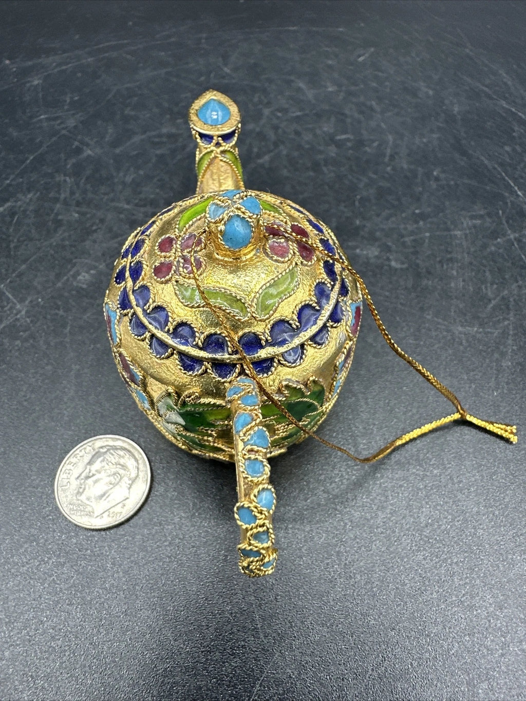 Cloisonné Enamel Mini Colorful 2" Teapot Collectible Figurine Christmas Ornament