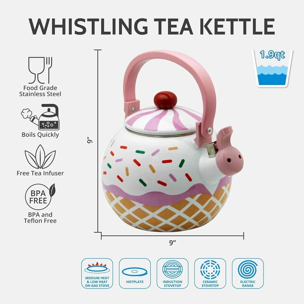 Enameled 1.7 Quart Enamel-on-Steel Whistling Tea Kettle ( Strawberry Cupcake )