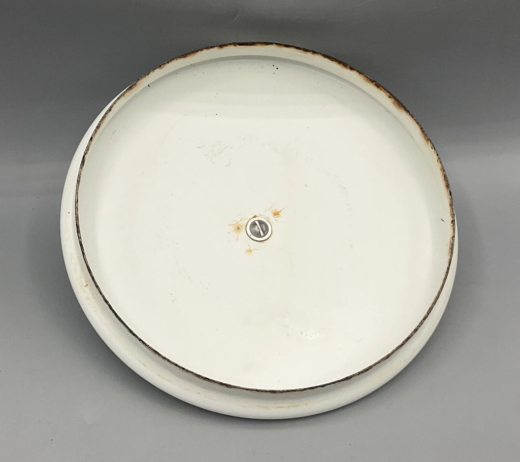 Vintage 64oz Enameled Ware Enamelware White & Black Trim Tea Water Kettle USA