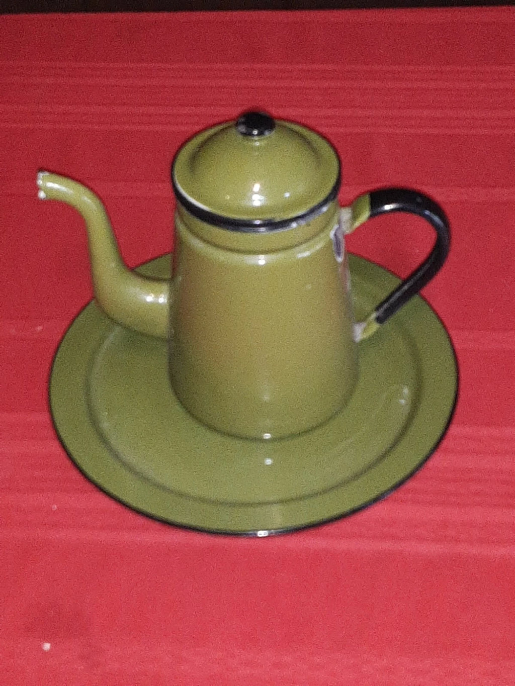 Vintage Enamel Teapot & Tray Japan