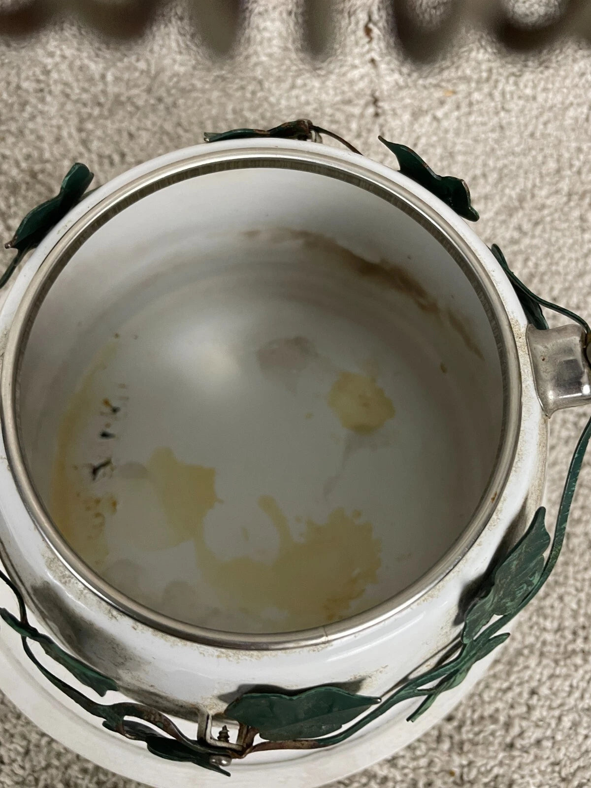 Via Ancona English Garden Enamel 10" Whistling Tea Kettle Green Ivy White