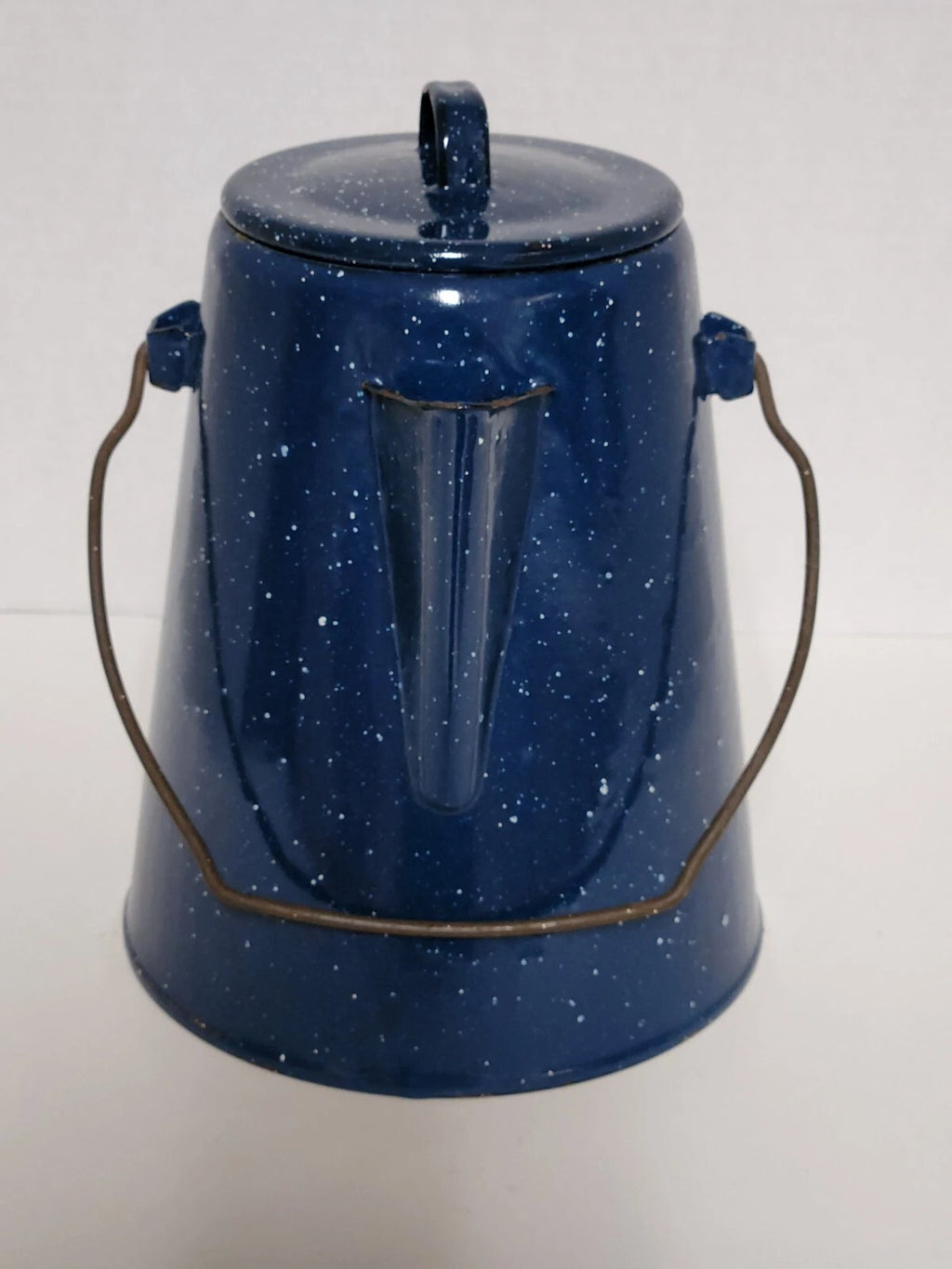 Vintage Blue Speckled Enamel Graniteware Cowboy Campfire Tea Pot with Spout Used