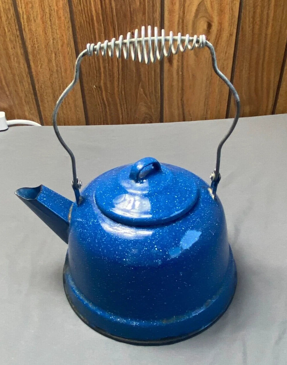 Vintage Cinsa Enamelware Blue Speckled Teapot Camping Country Kitchen Farm House