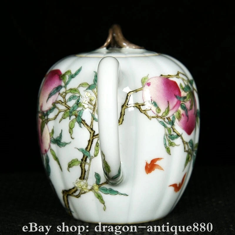 6.2" Qianlong Marked Enamel Colour Porcelain Fo Shou Peach Wine Tea Pot Flagon