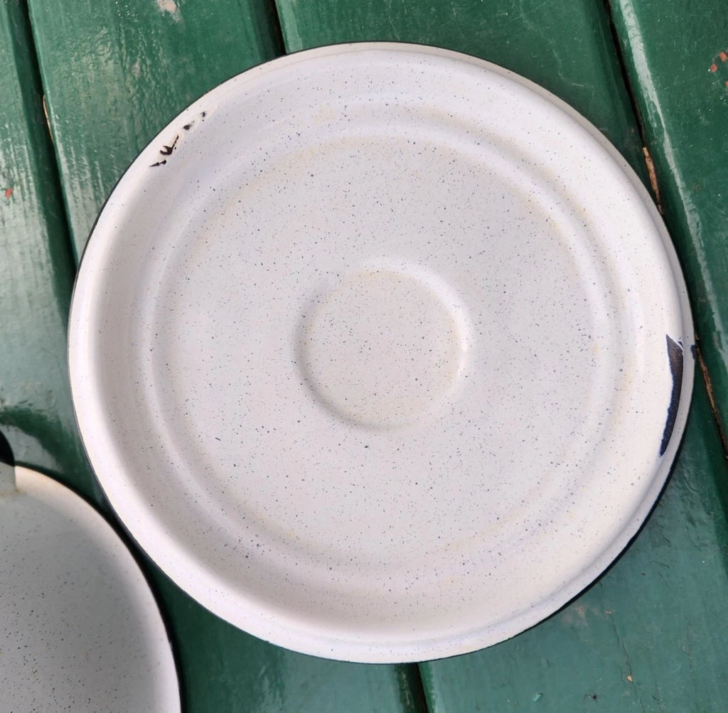 Vintage White Enamelware Kettle, Coffee Pot w/Glass Top w/lids & Flowery Bowl