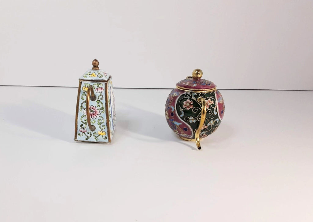 Brass and Enamel Miniature Teapots 2