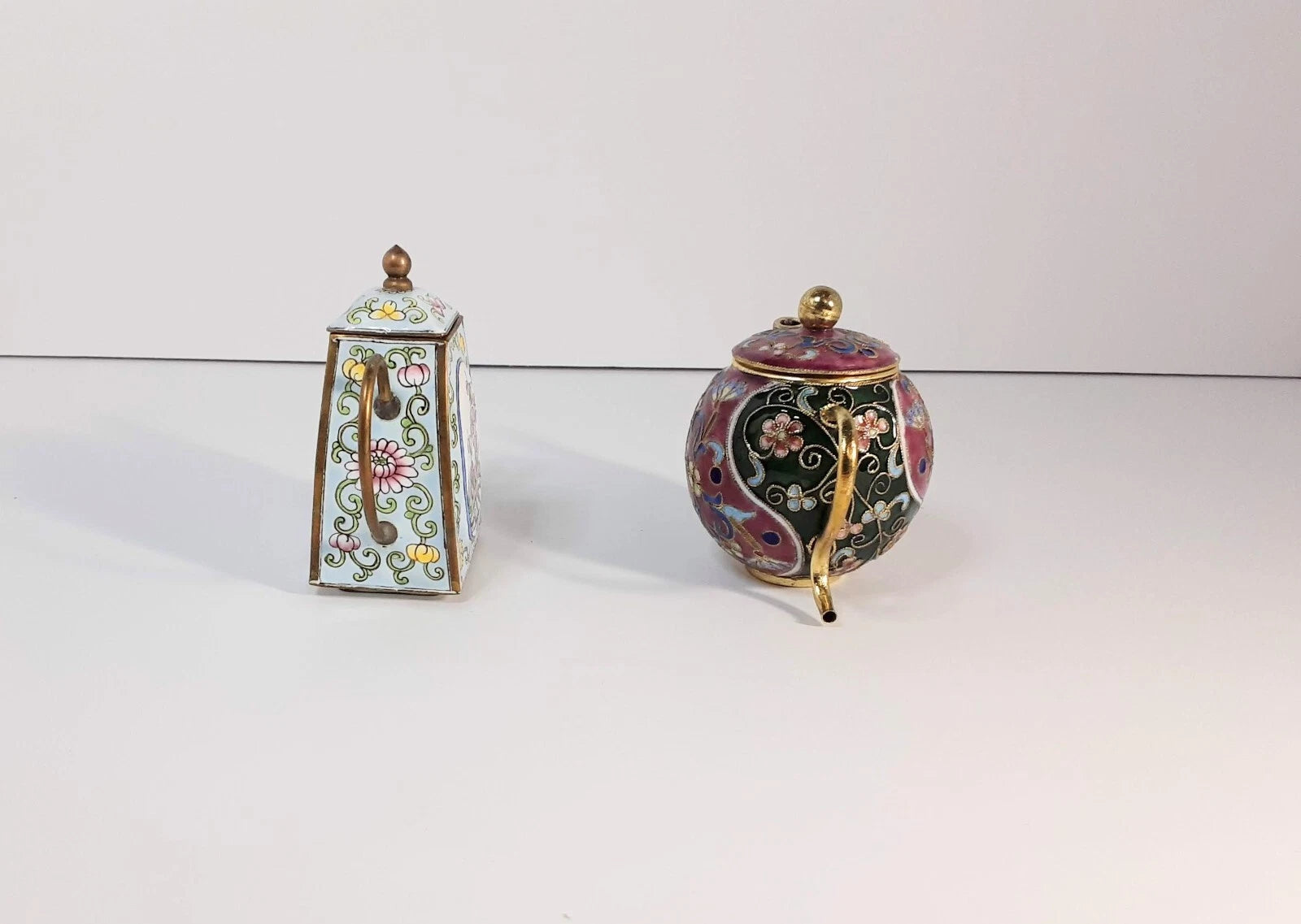 Brass and Enamel Miniature Teapots 2
