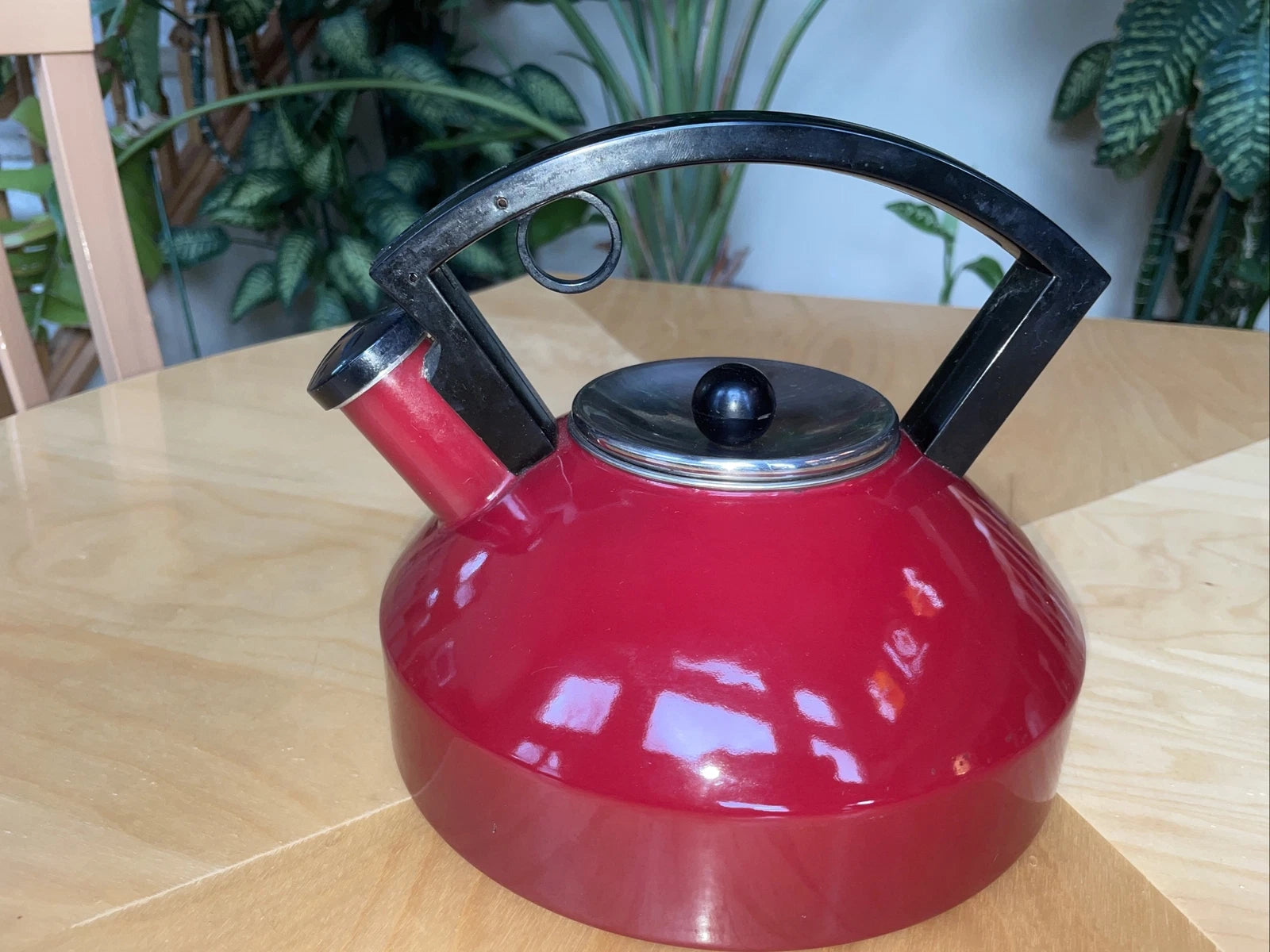 Vintage COPCO Red Enamel Teapot Tea Kettle Whistling MCM Mid Century Thailand