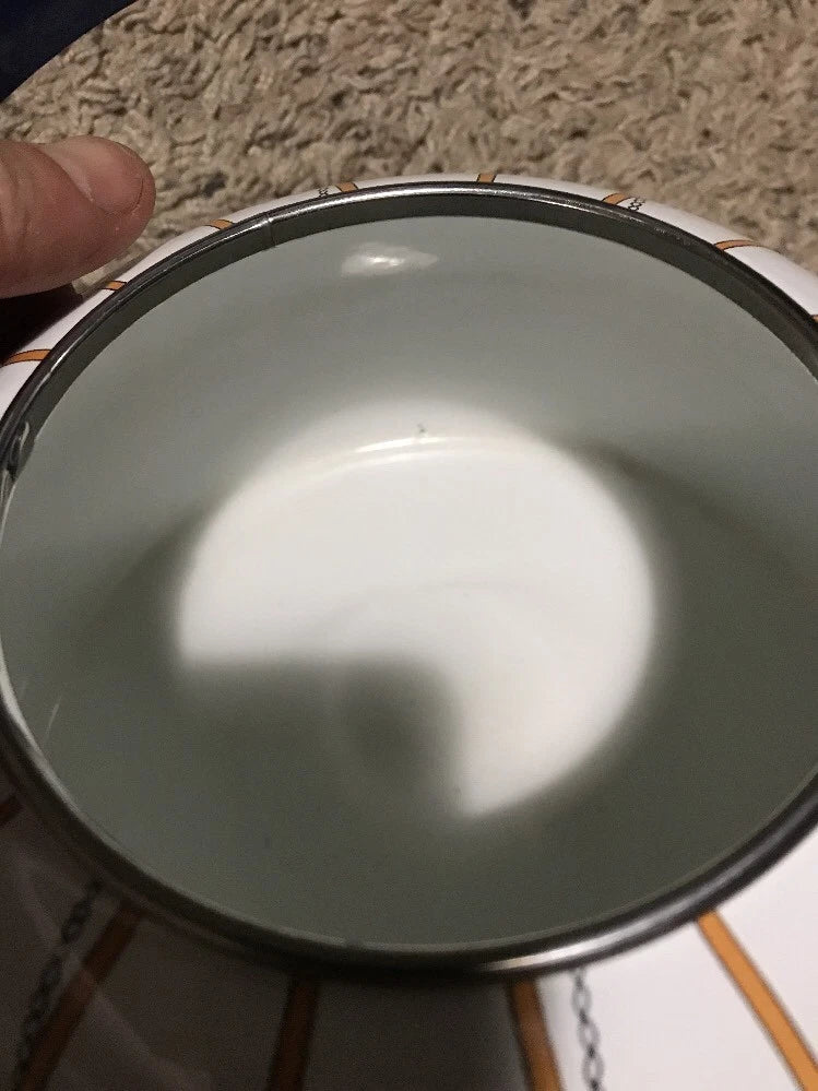 VINTAGE WHITE ENAMEL COFFEE POT Robin/ Blue Bird In A Cage