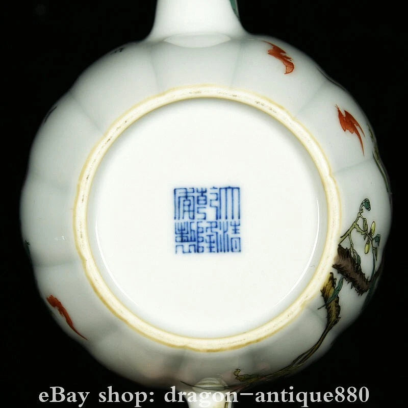 6.2" Qianlong Marked Enamel Colour Porcelain Fo Shou Peach Wine Tea Pot Flagon