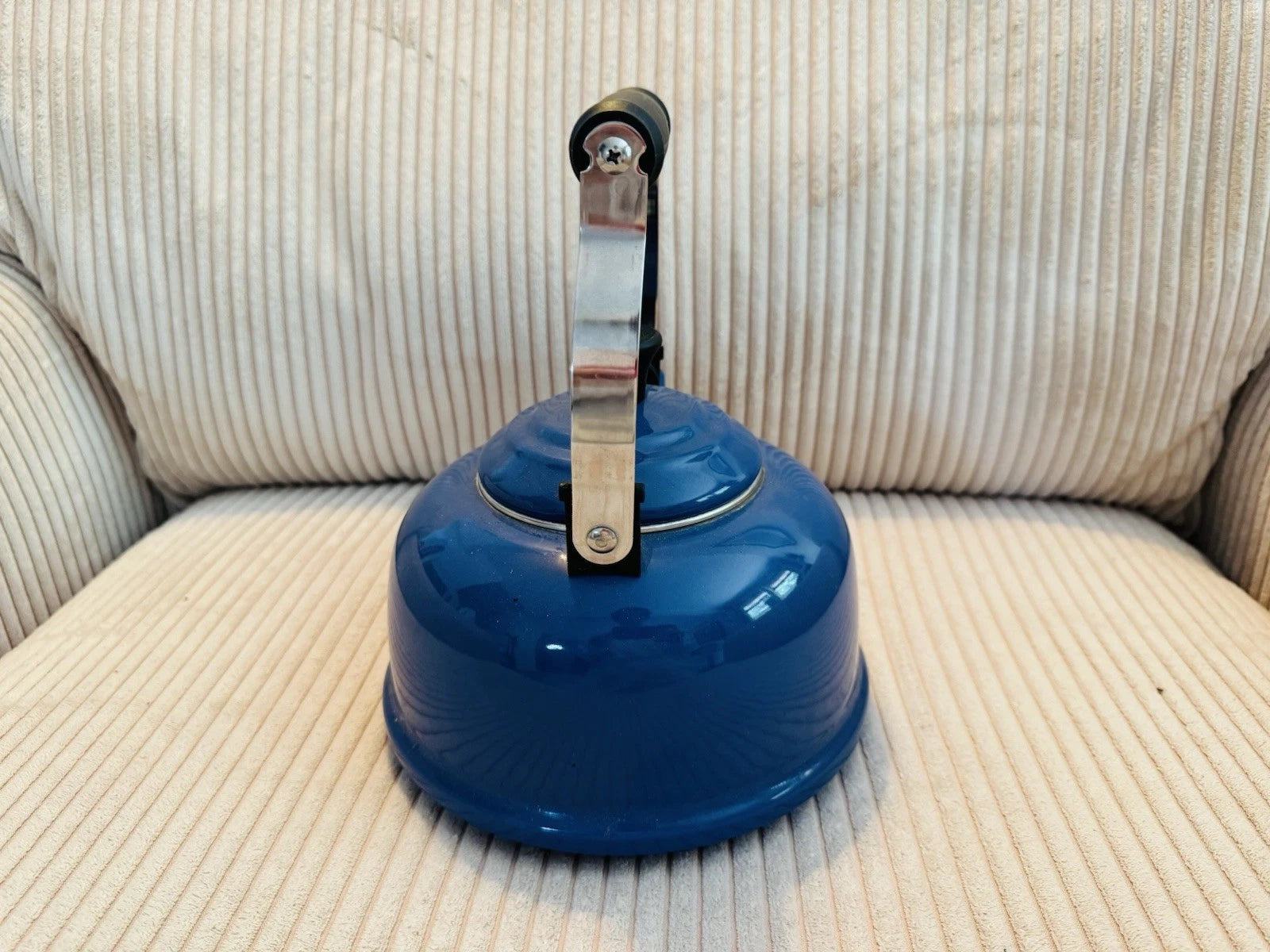 Old Vtg Blue Le Creuset 1.7 Quartz Enamel Tea Kettle With Black Handle