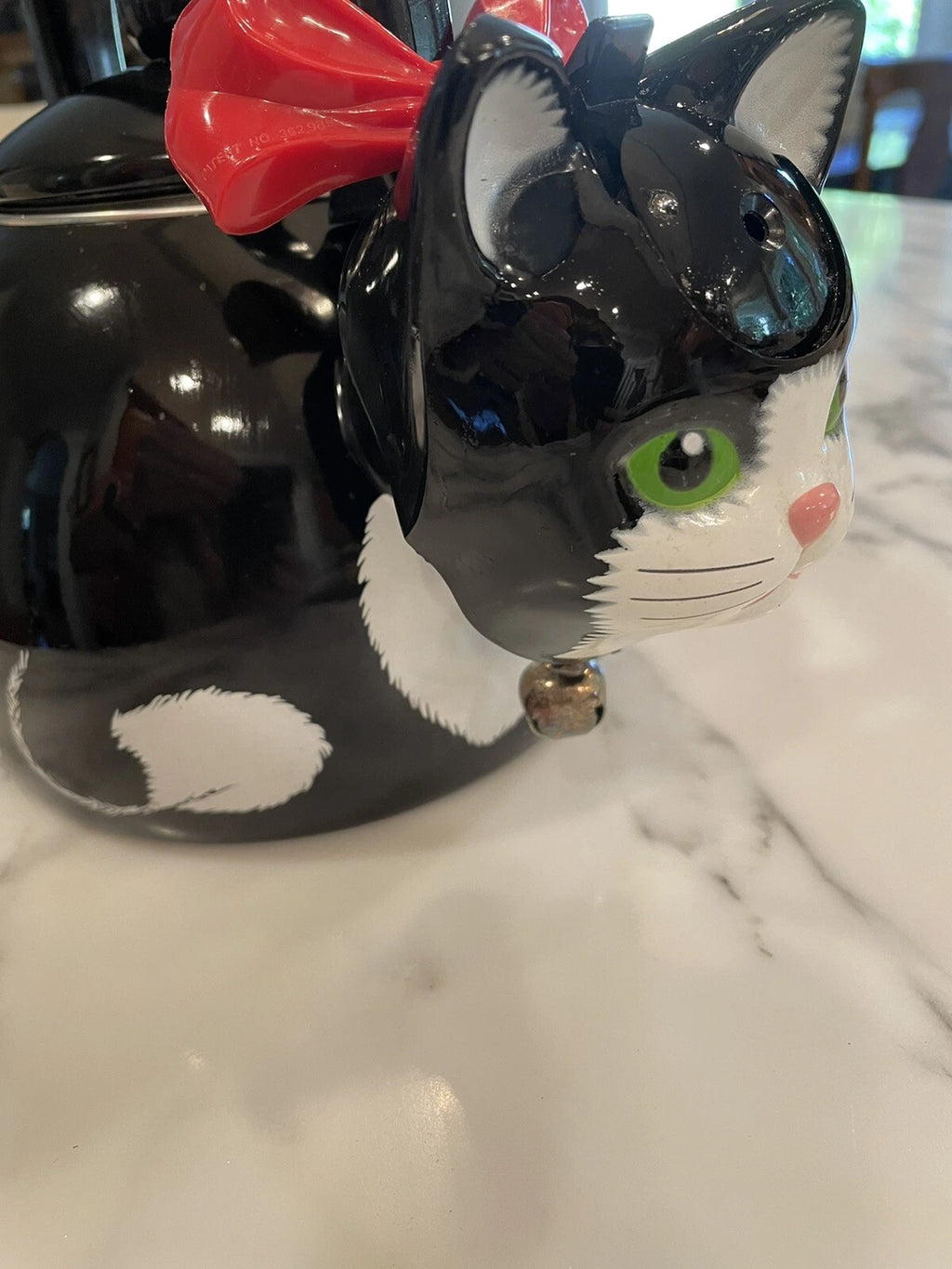 Black Cat Teapot ~ Whistling Kitty Tea Kettle ~ Baked Enamel ~ Ancona ~ Vintage