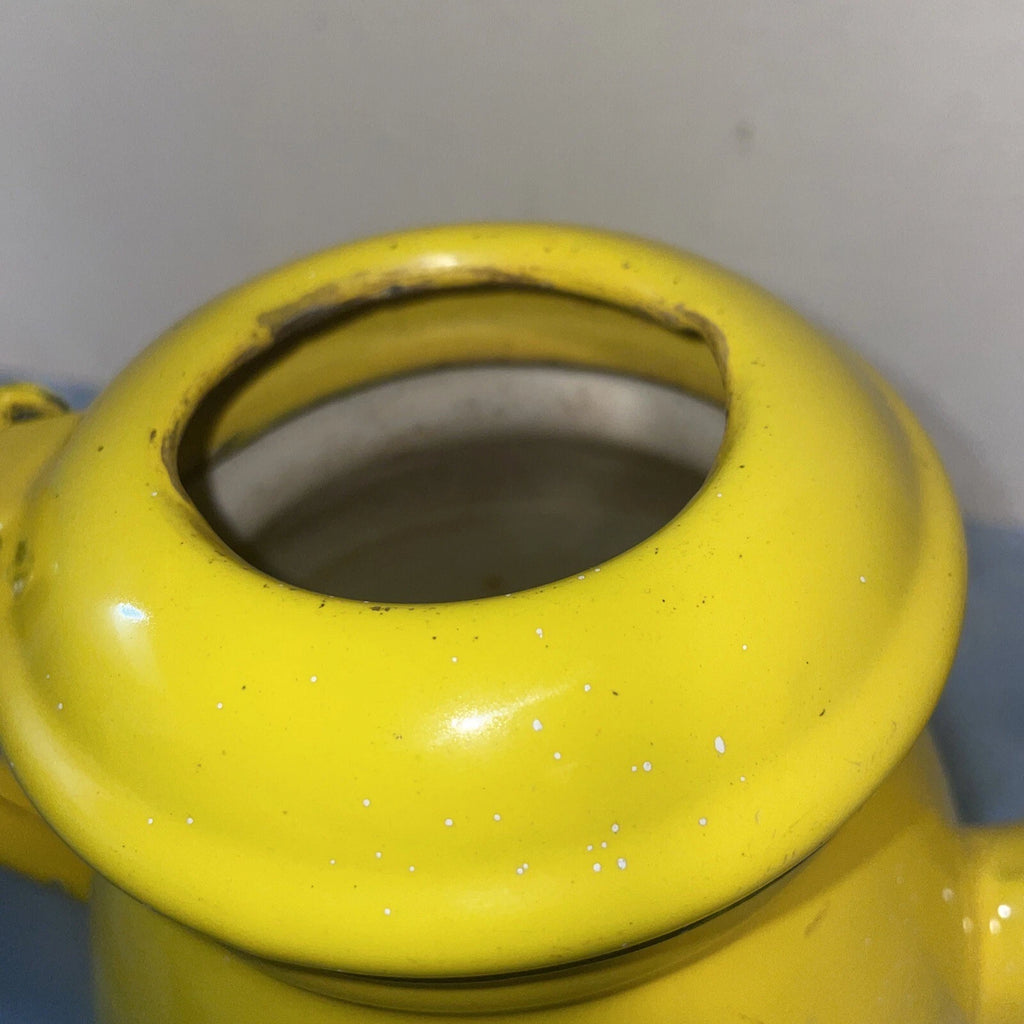 Vintage Yellow MCM Enamel Teapot Kettle W/Handle Top Glass Knob Missing See Pics
