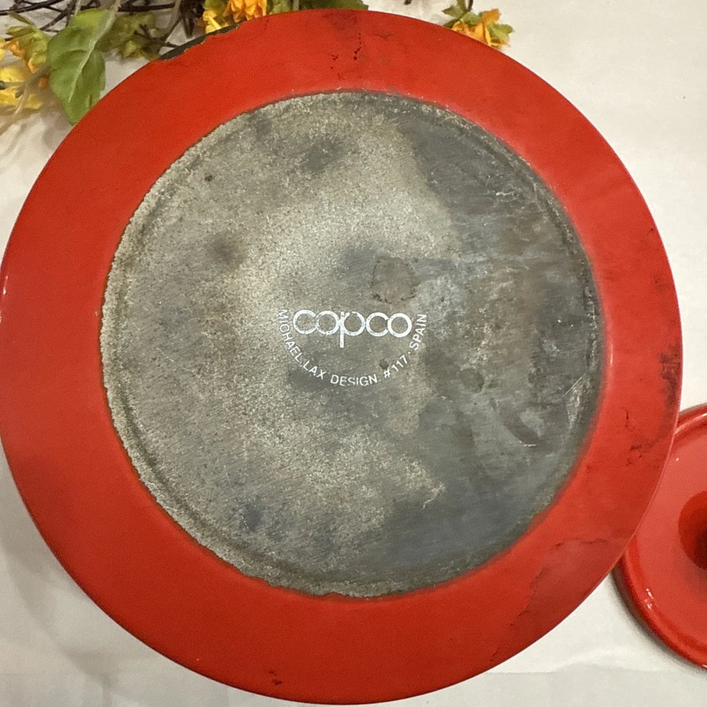Vtg Copco Spain Michael Lax Red Enamel Tea Kettle w/Teak Handle MCM Retro Decor