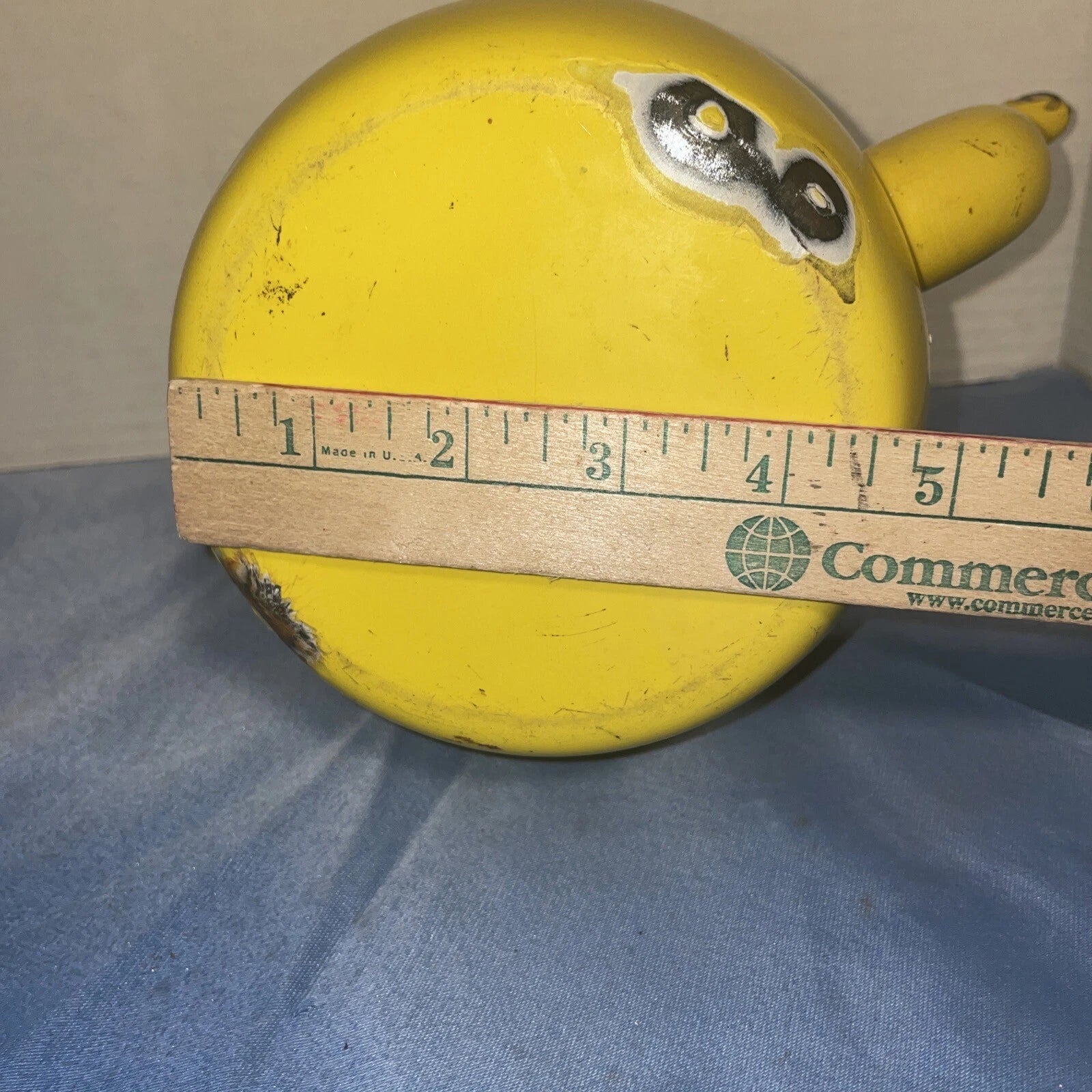 Vintage Yellow MCM Enamel Teapot Kettle W/Handle Top Glass Knob Missing See Pics