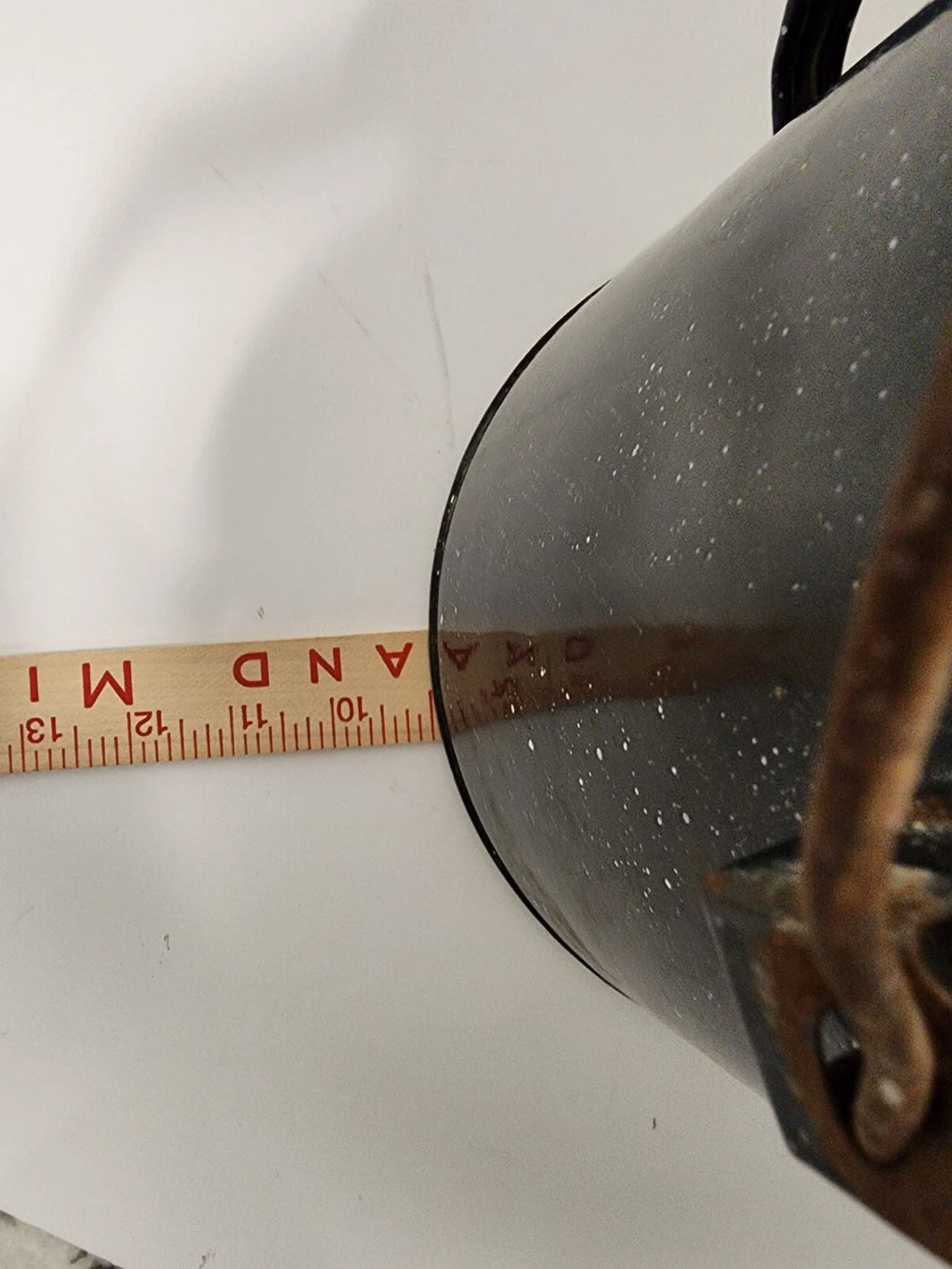 Vintage Enamelware Coffee Tea Pot, Camping Kettle Black Speckled 8” Tall No Lid