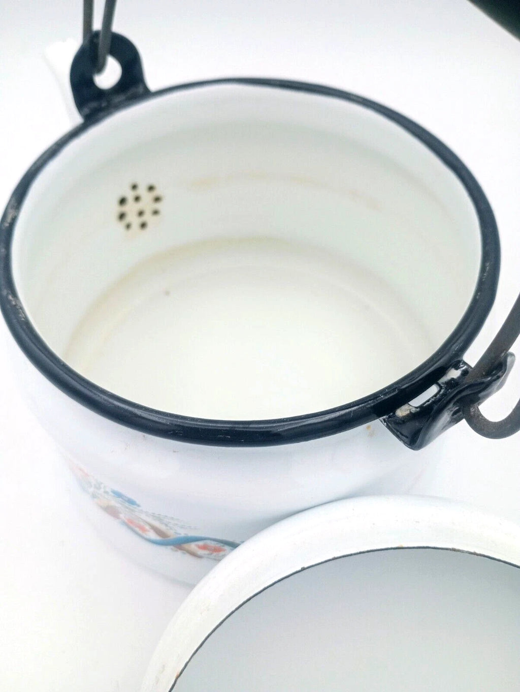 Vintage Berggren Swedish Folk Art  Enamelware Floral Handled Tea Pot Tea Kettle