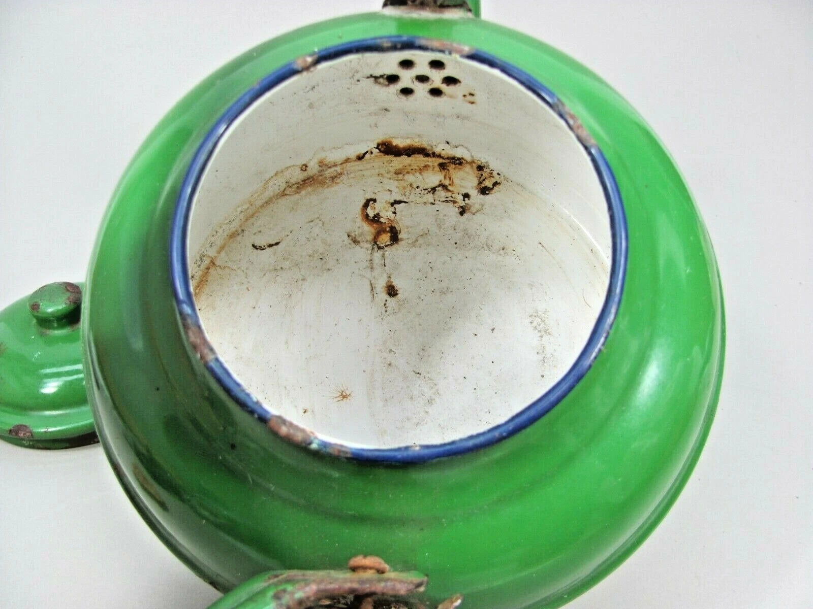 Decorative TEA POT Primitive Rustic Farmhouse Decor Green Enamel