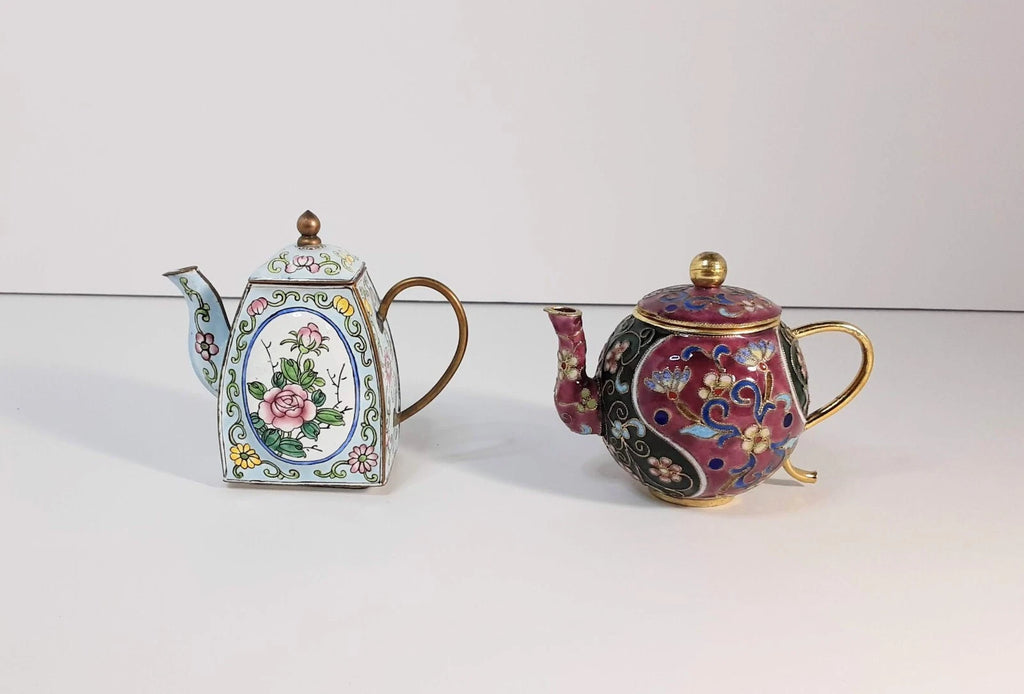 Brass and Enamel Miniature Teapots 2
